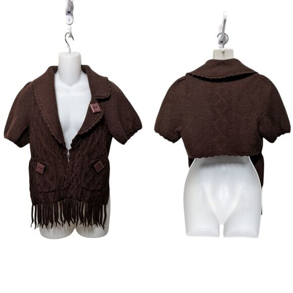 Anthropologie SLEEPING ON SNOW Wool Angora Low High Fringe Cardigan Sweater - Picture 1 of 8